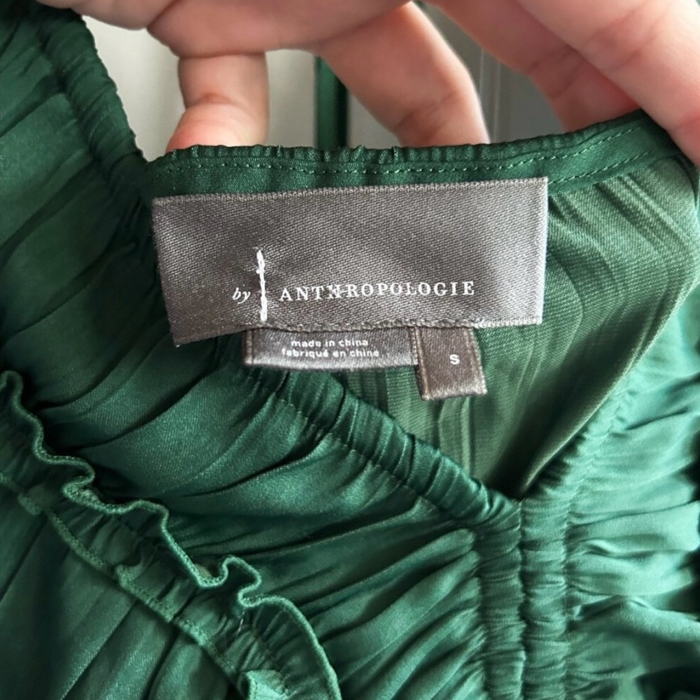By Anthropologie Green Ruffled Tiered Midi Dress Christmas Holiday Party Small - Picture 2 of 4